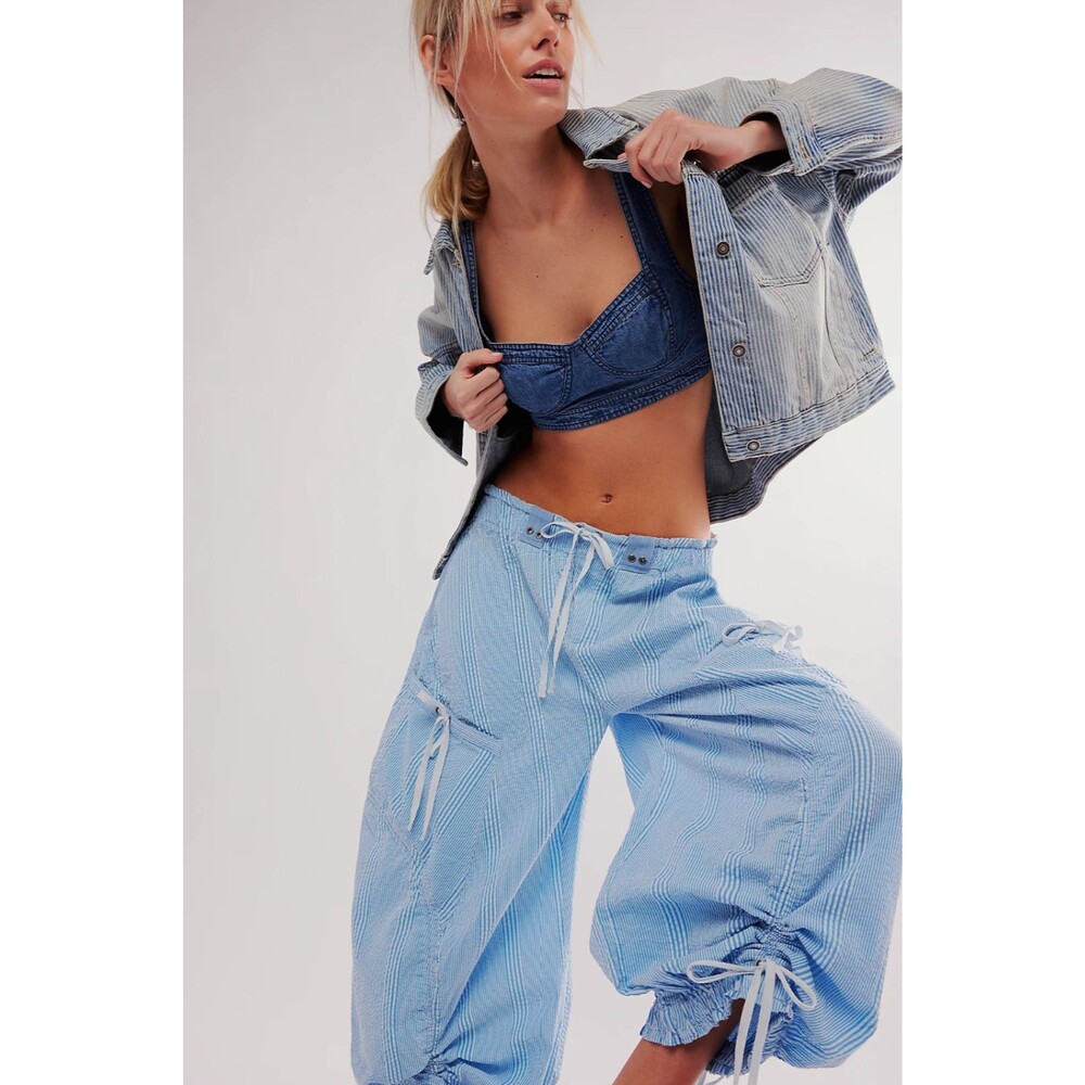 Free People Outta Sight Parachute Pants Striped Blue Small S NEW - Picture 4 of 5